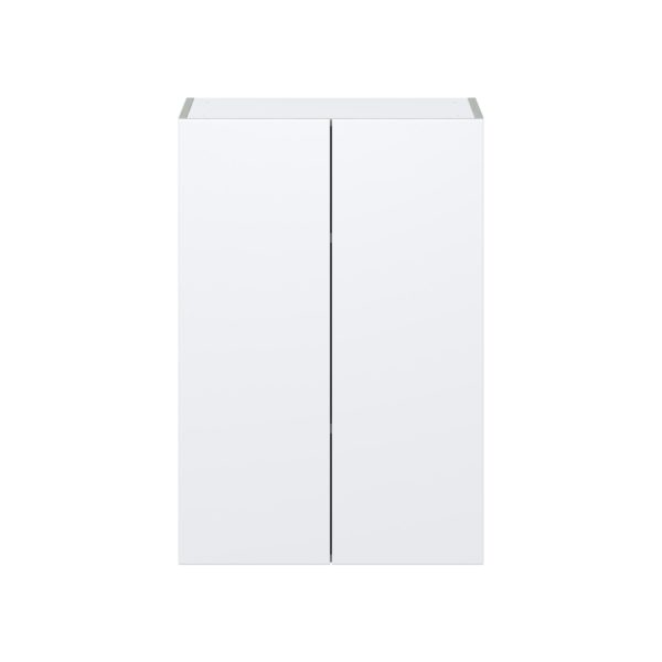 Lily Bright White  Slab Assembled Wall  Cabinet with 2 Full High Doors (24 in. W x 35 in. H x 14 in. D)