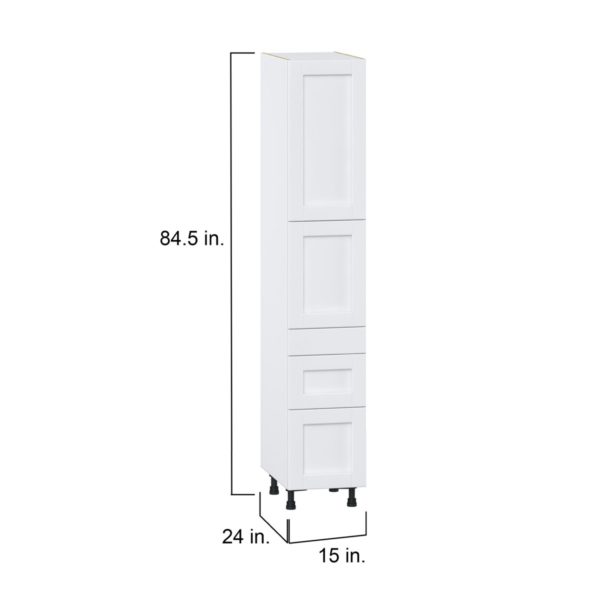 Dahlia Bright White  Shaker Assembled Pantry  Cabinet with 2 Inner Drawers (15 in. W x 84.5 in. H x 24 in. D)