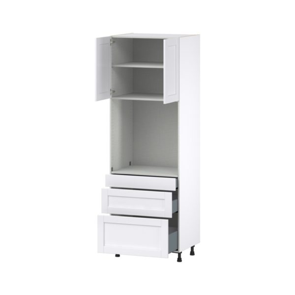 Dahlia Bright White  Shaker Assembled Single Oven  Cabinet with Drawers (30 in. W x 89.5 in. H x 24 in. D)