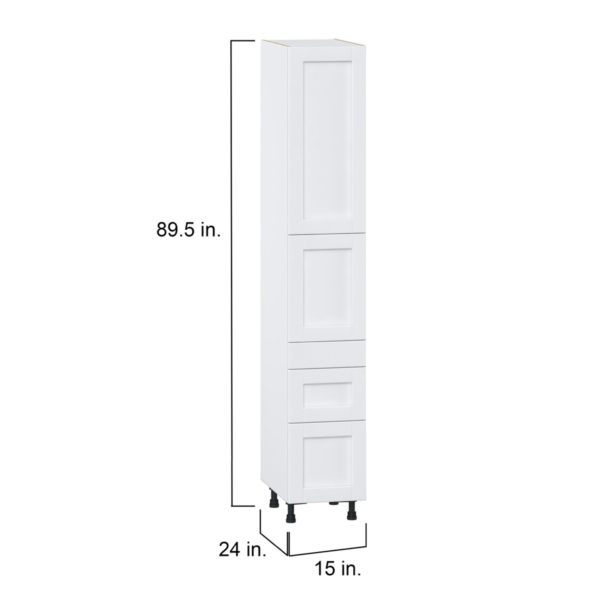 Dahlia Bright White  Shaker Assembled Pantry  Cabinet with 3 Drawers and 2 Inner Drawers (15 in. W x 89.5 in. H x 24 in. D)