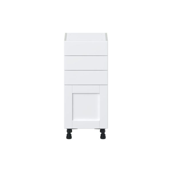 Dahlia Bright White  Shaker Assembled Shallow Base Cabinet with 1 Door and Three 5 in. Drawers (15 in. W x 34.5 in. H x 14 in. D)