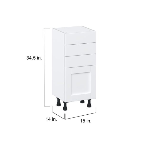 Dahlia Bright White  Shaker Assembled Shallow Base Cabinet with 1 Door and Three 5 in. Drawers (15 in. W x 34.5 in. H x 14 in. D)