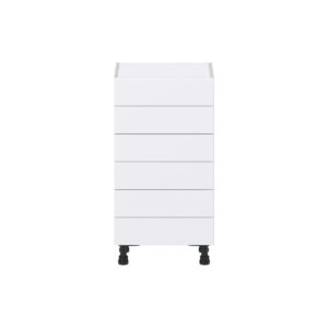 Dahlia Bright White  Shaker Assembled Shallow Base Cabinet with 6 Drawers (18 in. W x 34.5 in. H x 14 in. D)