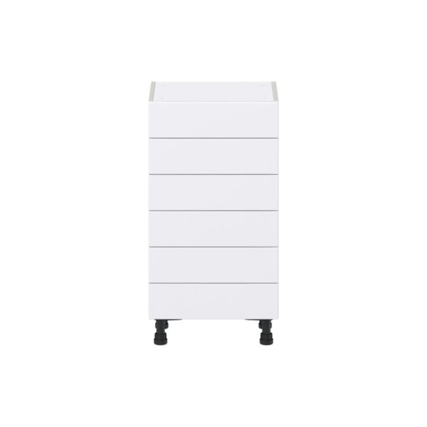 Dahlia Bright White  Shaker Assembled Shallow Base Cabinet with 6 Drawers (18 in. W x 34.5 in. H x 14 in. D)