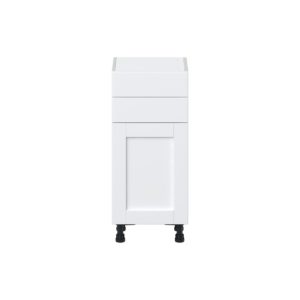 Dahlia Bright White  Shaker Assembled Shallow Base Cabinet with 1 Door and Two 10 in. Drawers (15 in. W x 34.5 in. H x 14 in. D)