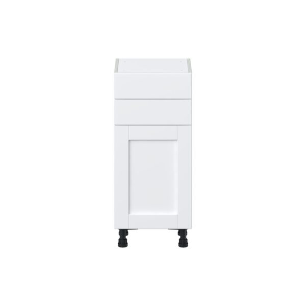 Dahlia Bright White  Shaker Assembled Shallow Base Cabinet with 1 Door and Two 10 in. Drawers (15 in. W x 34.5 in. H x 14 in. D)