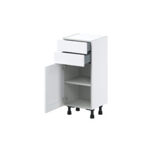 Dahlia Bright White  Shaker Assembled Shallow Base Cabinet with 1 Door and Two 10 in. Drawers (15 in. W x 34.5 in. H x 14 in. D)