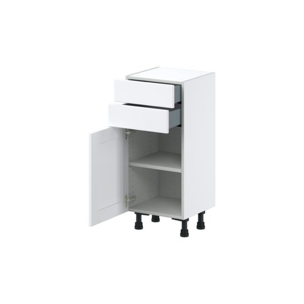 Dahlia Bright White  Shaker Assembled Shallow Base Cabinet with 1 Door and Two 10 in. Drawers (15 in. W x 34.5 in. H x 14 in. D)