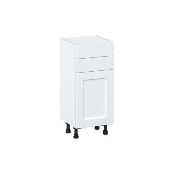 Dahlia Bright White  Shaker Assembled Shallow Base Cabinet with 1 Door and Two 10 in. Drawers (15 in. W x 34.5 in. H x 14 in. D)