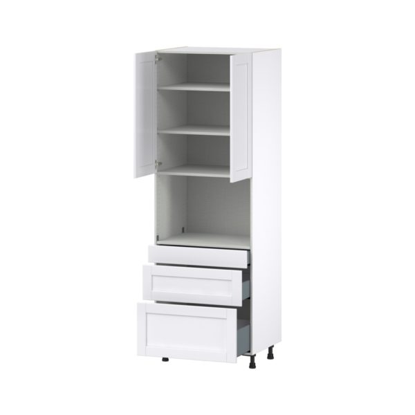 Dahlia Bright White  Shaker Assembled Pantry Microwave  Cabinet with 3 Drawers (30 in. W x 89.5 in. H x 24 in. D)