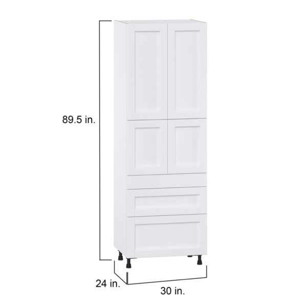 Dahlia Bright White  Shaker Assembled Pantry  Cabinet with 3 Drawers and 2 Inner Drawers (30 in. W x 89.5 in. H x 24 in. D)