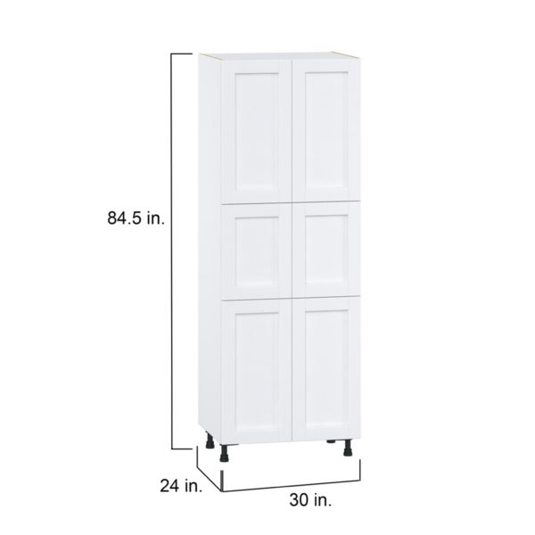 Dahlia Bright White  Shaker Assembled Pantry  Cabinet with 5 Shelves (30 in. W x 84.5 in. H x 24 in. D)