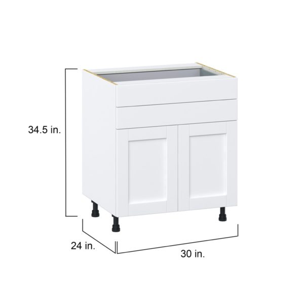 Dahlia Bright White  Shaker Assembled Base Cabinet with Two Doors and Two 5 in. Drawers (30 in. W x 34.5 in. H x 24 in. D)