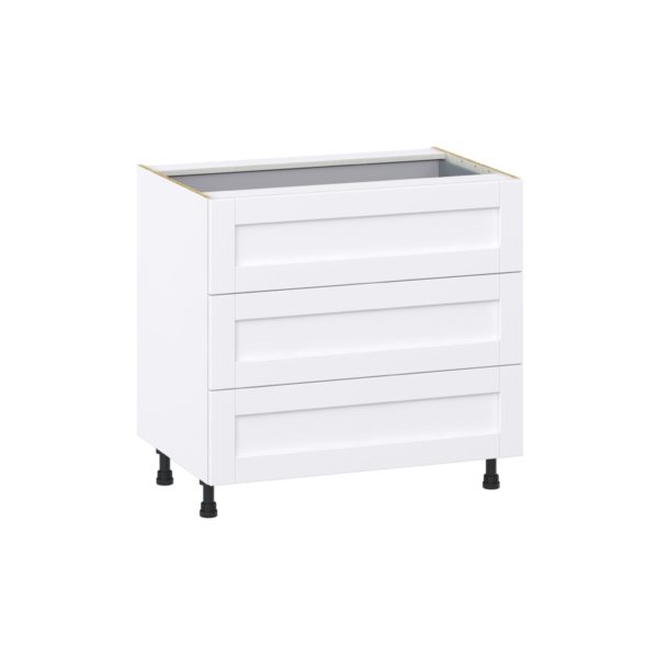 Dahlia Bright White  Shaker Assembled Base Cabinet with Three 10 in. Drawers and 1 Inner Drawer (36 in. W x 34.5 in. H x 24 in. D)