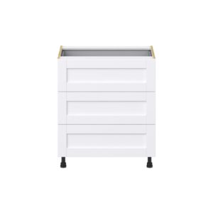 Dahlia Bright White  Shaker Assembled Base Cabinet with Three 10 in. Drawers and 1 Inner Drawer (30 in. W x 34.5 in. H x 24 in. D)