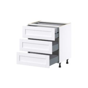 Dahlia Bright White  Shaker Assembled Base Cabinet with Three 10 in. Drawers and 1 Inner Drawer (30 in. W x 34.5 in. H x 24 in. D)