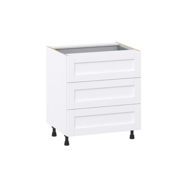 Dahlia Bright White  Shaker Assembled Base Cabinet with Three 10 in. Drawers and 1 Inner Drawer (30 in. W x 34.5 in. H x 24 in. D)