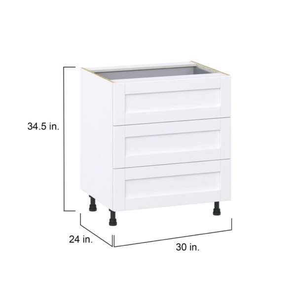 Dahlia Bright White  Shaker Assembled Base Cabinet with Three 10 in. Drawers and 1 Inner Drawer (30 in. W x 34.5 in. H x 24 in. D)