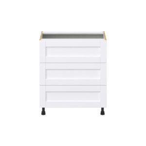 Dahlia Bright White  Shaker Assembled Base Cabinet with Three 10 in. Drawers (30 in. W x 34.5 in. H x 24 in. D)