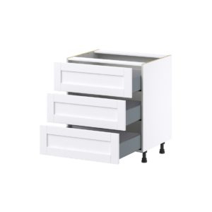 Dahlia Bright White  Shaker Assembled Base Cabinet with Three 10 in. Drawers (30 in. W x 34.5 in. H x 24 in. D)