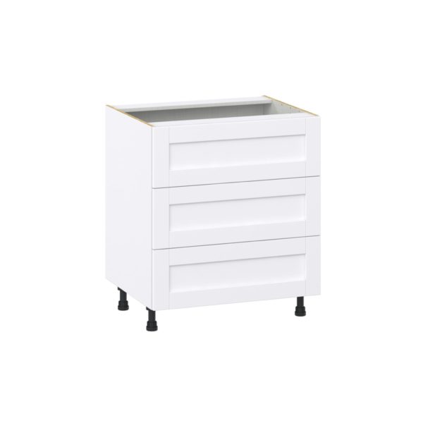 Dahlia Bright White  Shaker Assembled Base Cabinet with Three 10 in. Drawers (30 in. W x 34.5 in. H x 24 in. D)