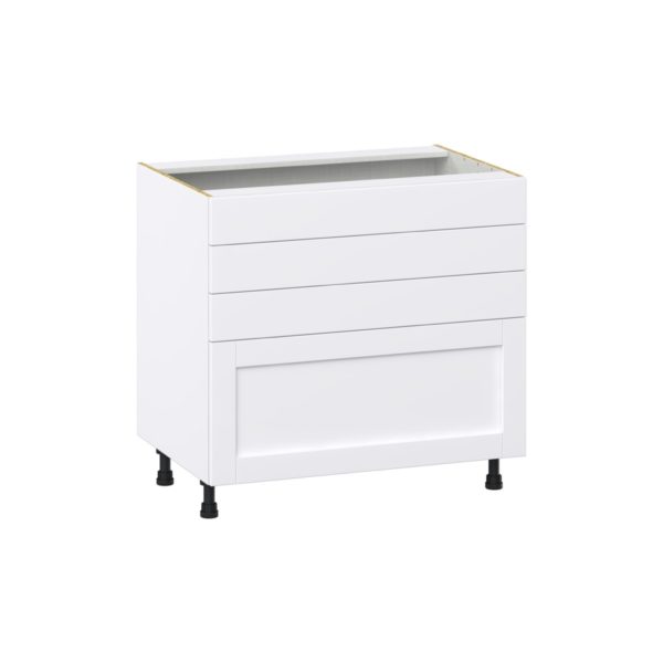 Dahlia Bright White  Shaker Assembled Cooktop Base Cabinet with Drawers and False Front (36 in. W x 34.5 in. H x 24 in. D)