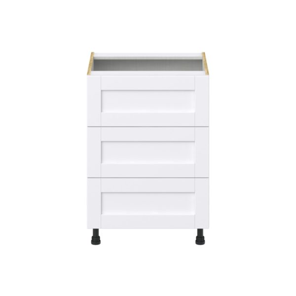 Dahlia Bright White  Shaker Assembled Base Cabinet with Three 10 in. Drawers (24 in. W x 34.5 in. H x 24 in. D)