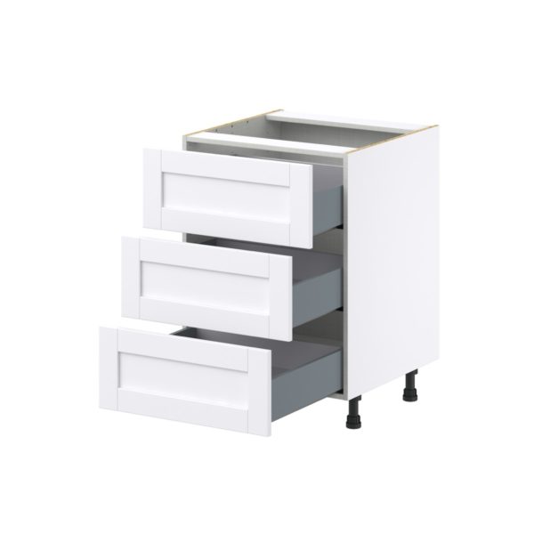 Dahlia Bright White  Shaker Assembled Base Cabinet with Three 10 in. Drawers (24 in. W x 34.5 in. H x 24 in. D)