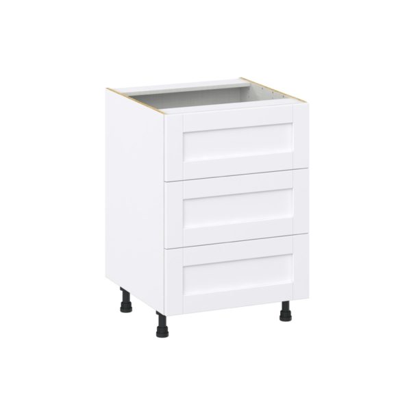 Dahlia Bright White  Shaker Assembled Base Cabinet with Three 10 in. Drawers (24 in. W x 34.5 in. H x 24 in. D)