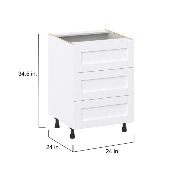 Dahlia Bright White  Shaker Assembled Base Cabinet with Three 10 in. Drawers (24 in. W x 34.5 in. H x 24 in. D)