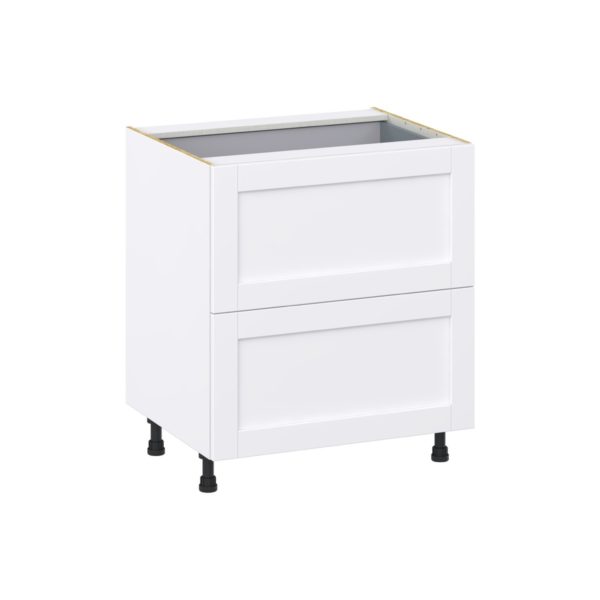 Dahlia Bright White  Shaker Assembled Base Cabinet with 2 Drawers and 1 Inner Drawer (30 in. W x 34.5 in. H x 24 in. D)