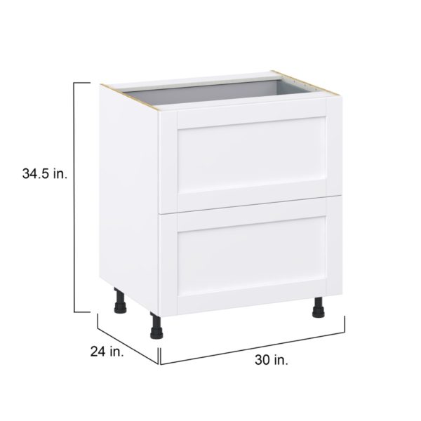 Dahlia Bright White  Shaker Assembled Base Cabinet with 2 Drawers and 1 Inner Drawer (30 in. W x 34.5 in. H x 24 in. D)