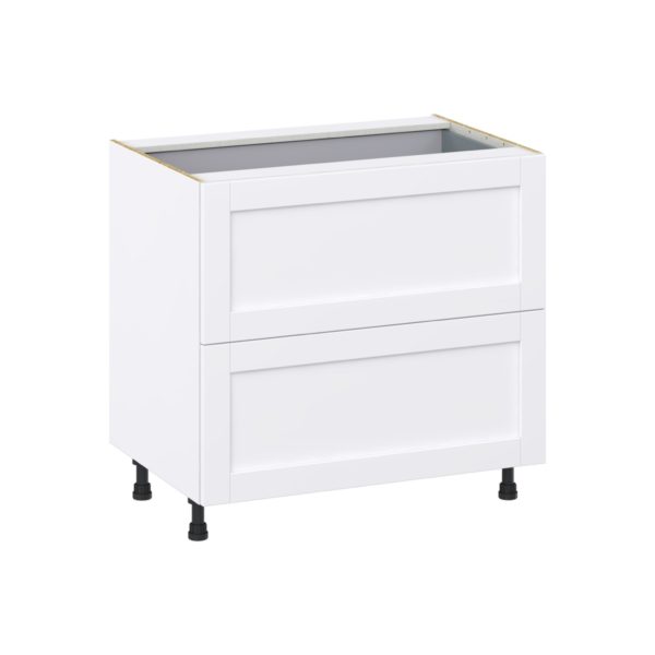 Dahlia Bright White  Shaker Assembled Base Cabinet with 2 Drawers and 1 Inner Drawer (36 in. W x 34.5 in. H x 24 in. D)