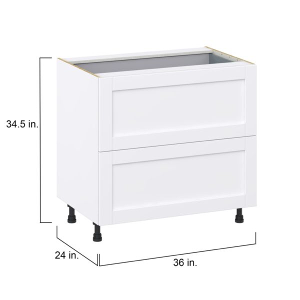 Dahlia Bright White  Shaker Assembled Base Cabinet with 2 Drawers and 1 Inner Drawer (36 in. W x 34.5 in. H x 24 in. D)