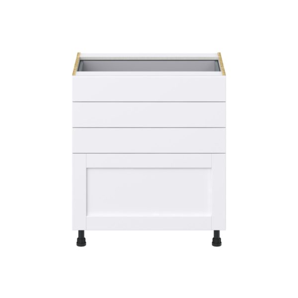 Dahlia Bright White  Shaker Assembled Base Cabinet with 4 Drawers (30 in. W x 34.5 in. H x 24 in. D)