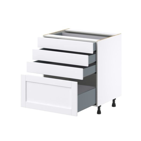 Dahlia Bright White  Shaker Assembled Base Cabinet with 4 Drawers (30 in. W x 34.5 in. H x 24 in. D)