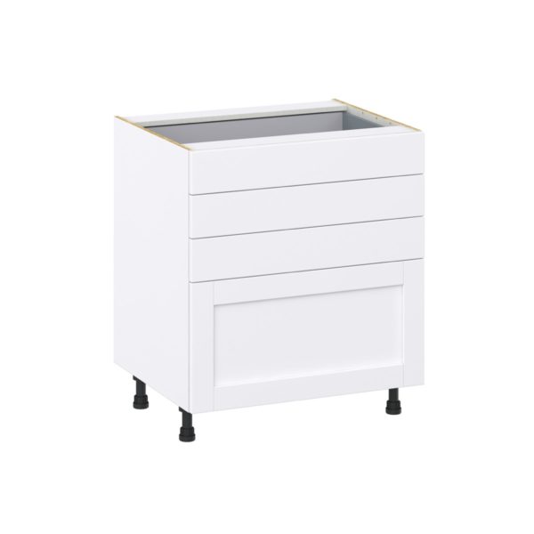 Dahlia Bright White  Shaker Assembled Base Cabinet with 4 Drawers (30 in. W x 34.5 in. H x 24 in. D)