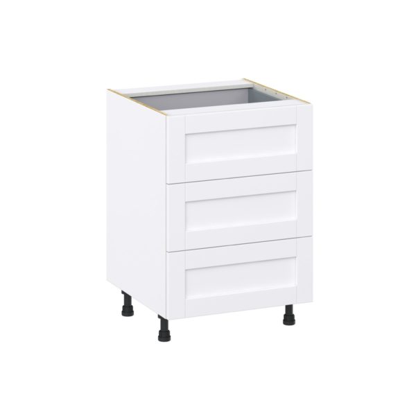 Dahlia Bright White  Shaker Assembled Base Cabinet with Three 10 in. Drawers and 1 Inner Drawer (24 in. W x 34.5 in. H x 24 in. D)