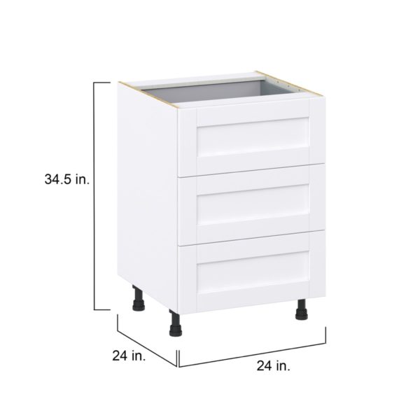 Dahlia Bright White  Shaker Assembled Base Cabinet with Three 10 in. Drawers and 1 Inner Drawer (24 in. W x 34.5 in. H x 24 in. D)