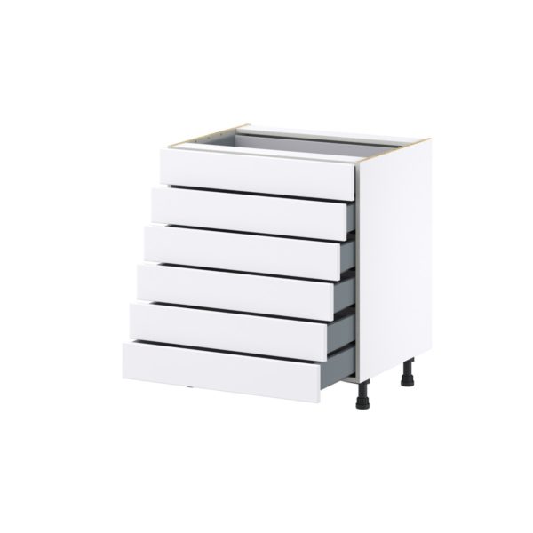 Dahlia Bright White  Shaker Assembled Base Cabinet with 6 Drawers (30 in. W x 34.5 in. H x 24 in. D)