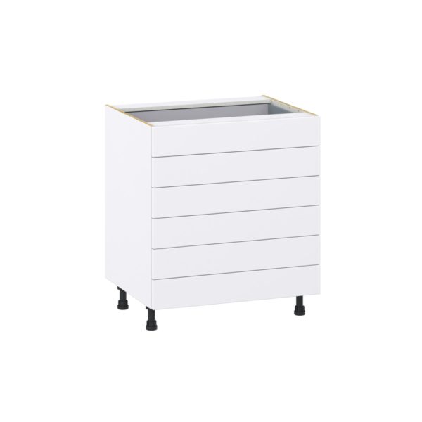 Dahlia Bright White  Shaker Assembled Base Cabinet with 6 Drawers (30 in. W x 34.5 in. H x 24 in. D)