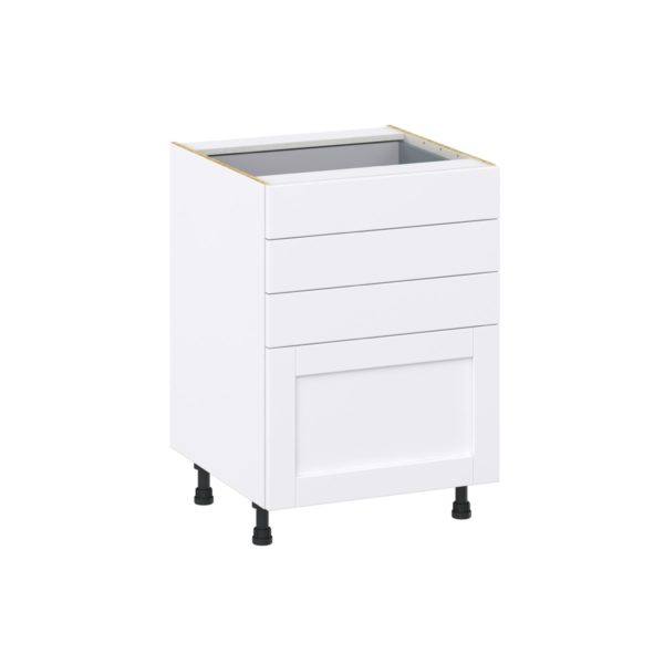 Dahlia Bright White  Shaker Assembled Base Cabinet with 4 Drawers (24 in. W x 34.5 in. H x 24 in. D)