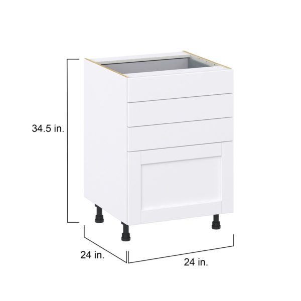 Dahlia Bright White  Shaker Assembled Base Cabinet with 4 Drawers (24 in. W x 34.5 in. H x 24 in. D)