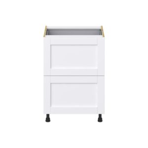 Dahlia Bright White  Shaker Assembled Base Cabinet with 2 Drawers and 1 Inner Drawer (24 in. W x 34.5 in. H x 24 in. D)