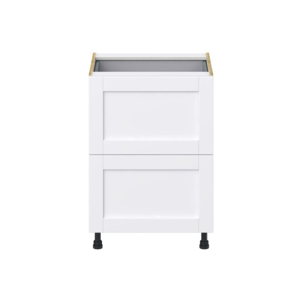 Dahlia Bright White  Shaker Assembled Base Cabinet with 2 Drawers and 1 Inner Drawer (24 in. W x 34.5 in. H x 24 in. D)