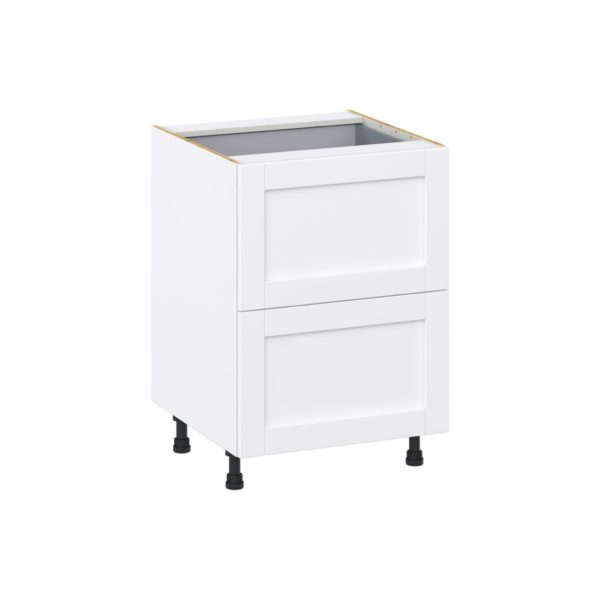 Dahlia Bright White  Shaker Assembled Base Cabinet with 2 Drawers and 1 Inner Drawer (24 in. W x 34.5 in. H x 24 in. D)