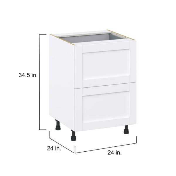 Dahlia Bright White  Shaker Assembled Base Cabinet with 2 Drawers and 1 Inner Drawer (24 in. W x 34.5 in. H x 24 in. D)