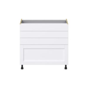 Dahlia Bright White  Shaker Assembled Base Cabinet with 4 Drawers (36 in. W x 34.5 in. H x 24 in. D)