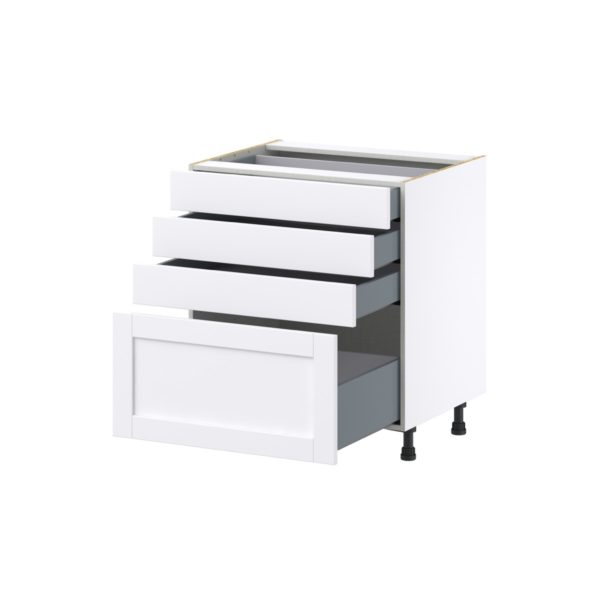 Dahlia Bright White  Shaker Assembled Base Cabinet with 4 Drawers (36 in. W x 34.5 in. H x 24 in. D)