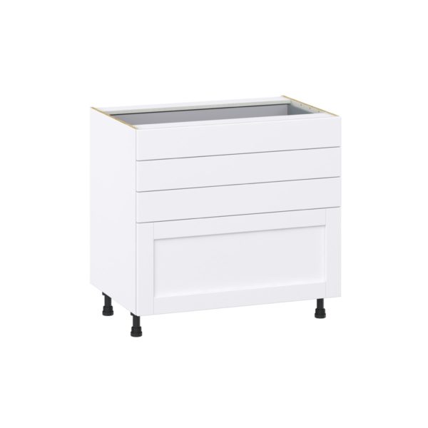 Dahlia Bright White  Shaker Assembled Base Cabinet with 4 Drawers (36 in. W x 34.5 in. H x 24 in. D)